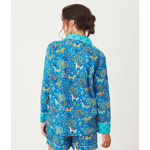PRINTFRESH Show Pony Horse Steel Blue Pajama TOP ONLY Sz S NWT {QQ5} - Picture 4 of 4